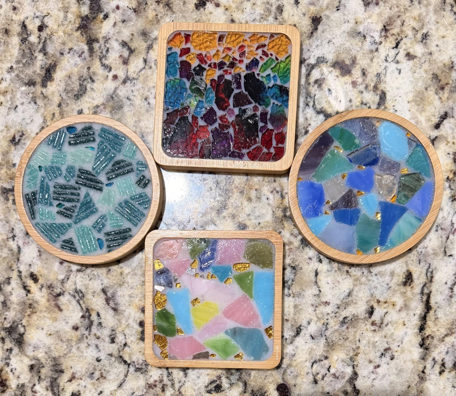 Mosaic Kits for Adults, 4‑Pack Wooden Coasters DIY Craft Set customer photo 1