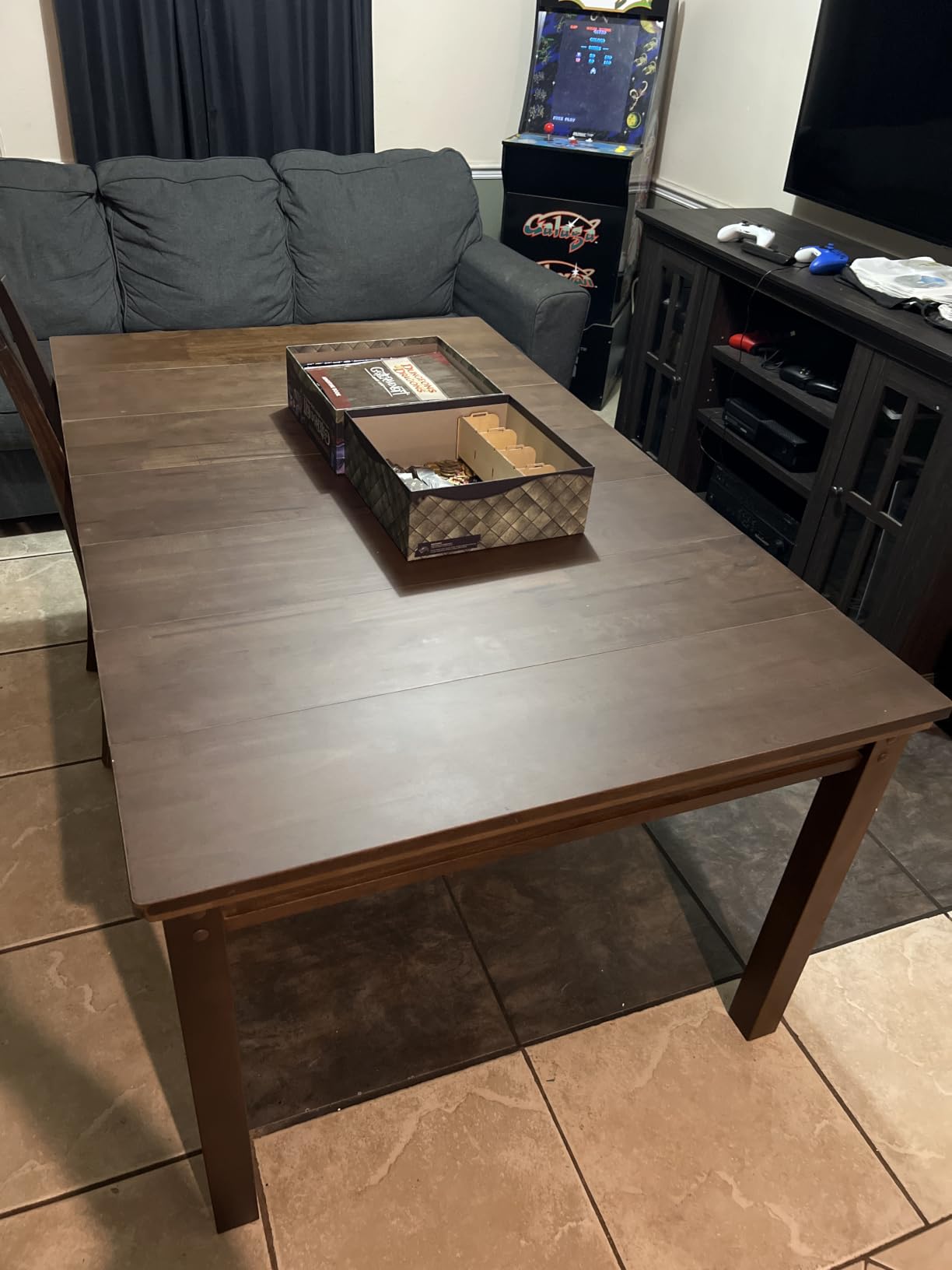 Convertible Board Game Table for 4-6 Players, Spacious Gaming Space w/Clean-Edge Table Top, Non-Slip Play Mat, Cup Holder & Game Tray, Dining Table w/Storage for DND, Poker Card, Family Dinner customer photo 1