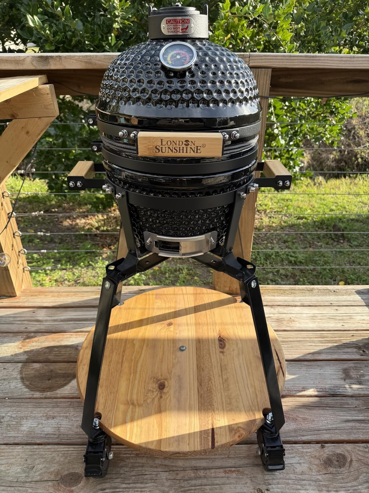 London Sunshine 13-Inch Ceramic Kamado Grill, Waterproof Vent Cap, Green customer photo 1
