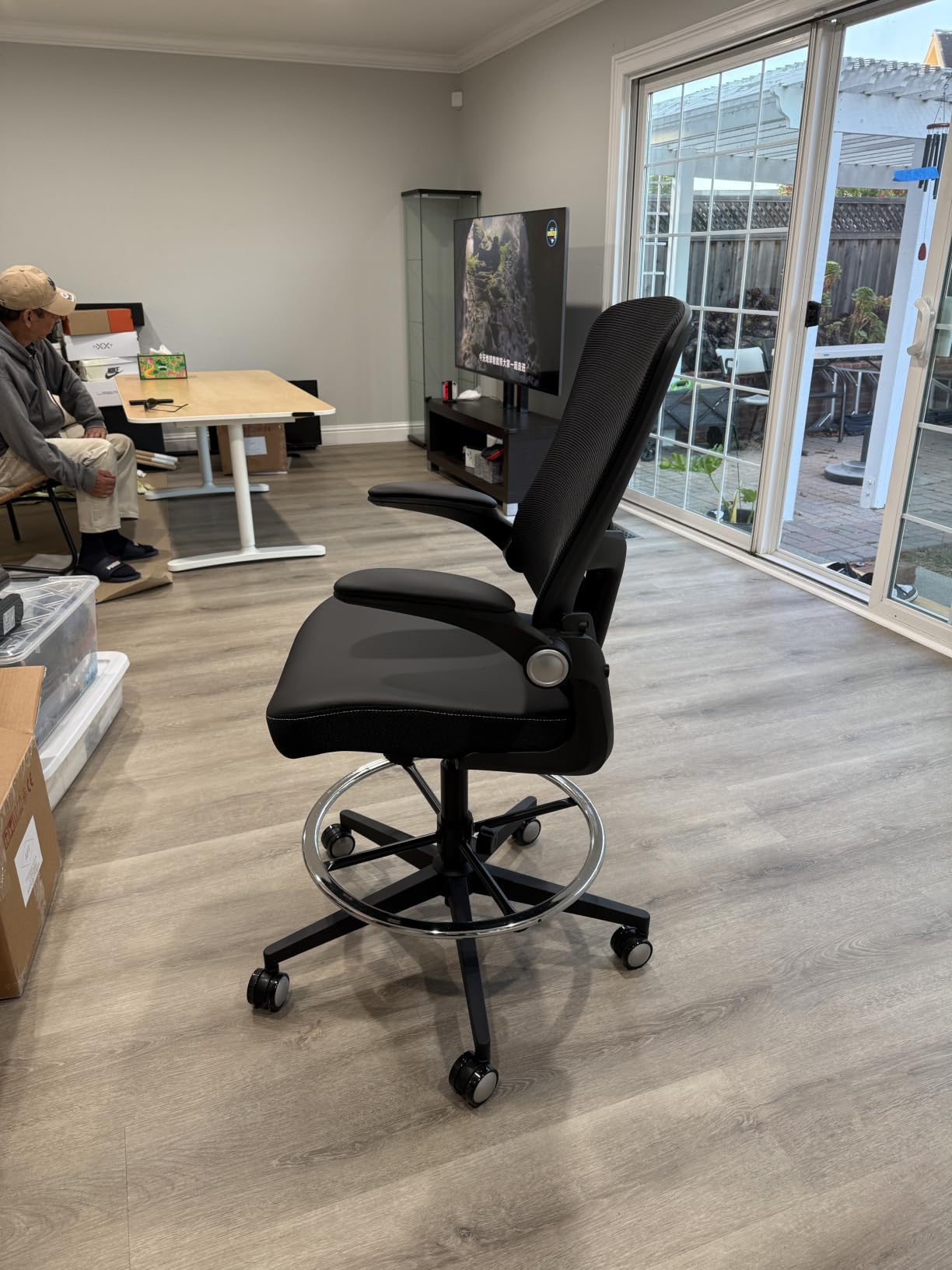 Drafting Chair 400lbs Heavy Duty Tall Office Chair Big and Tall Ergonomic Standing Desk Chair with Lumbar Support and Adjustable Footrest Ring, Comfy Mesh Wide Chair with Flip-up Armrests, Black customer photo 2