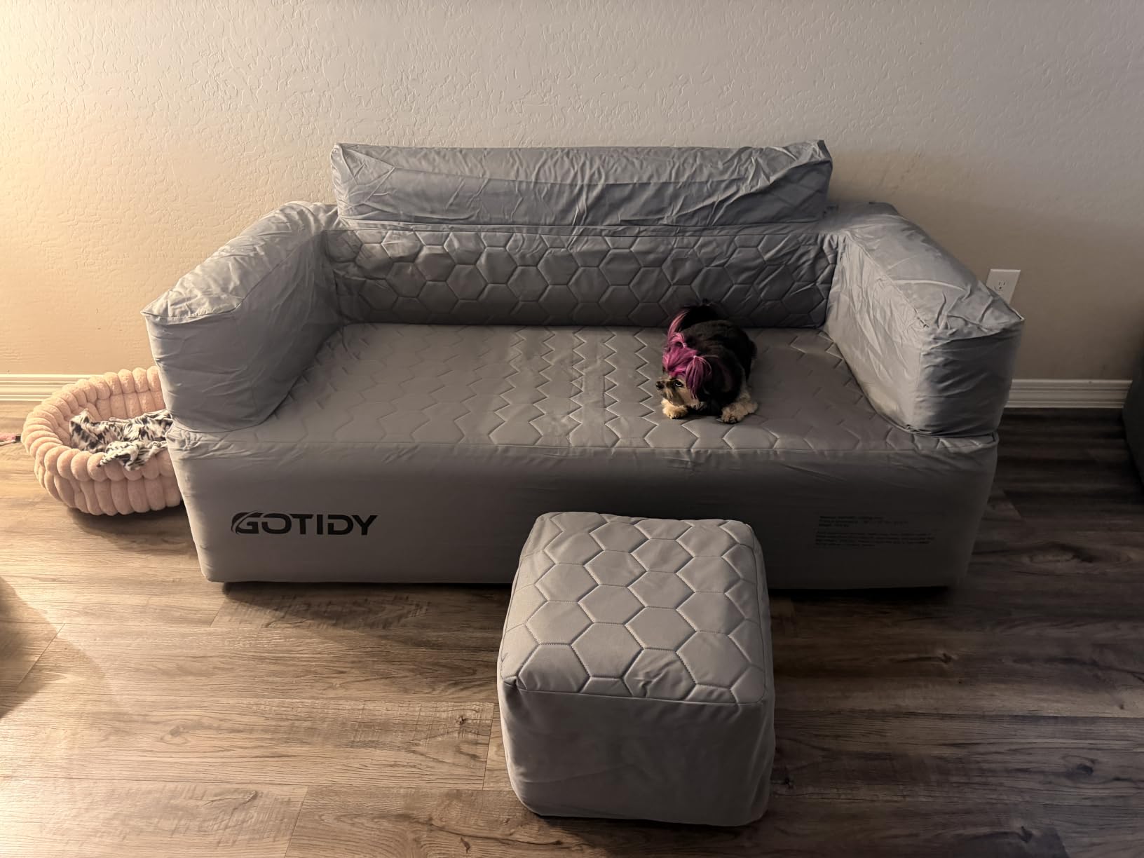 Inflatable Couch Loveseat with Footstool, Camping Couch with Detachable Built-in Pump, Inflatable Sofa with Breathable, Puncture-Resistant Fabric Texture Cover, Camping, Beach, Backyard Party customer photo 2