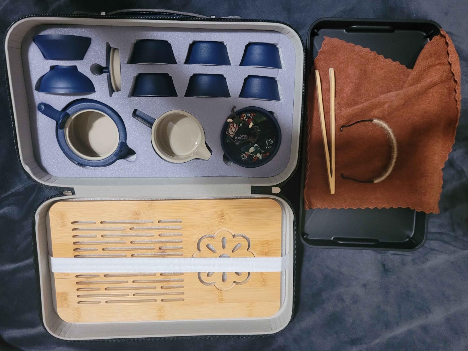 Portable Gongfu Tea Set with Travel Case, Ceramic Tea Set with Glass Teapot Infuser, Bamboo Tea Tray and 4 Ceramic Teacups, All-in-One Travel Tea Kit for Home Office Outdoor Picnic Camping customer photo 1