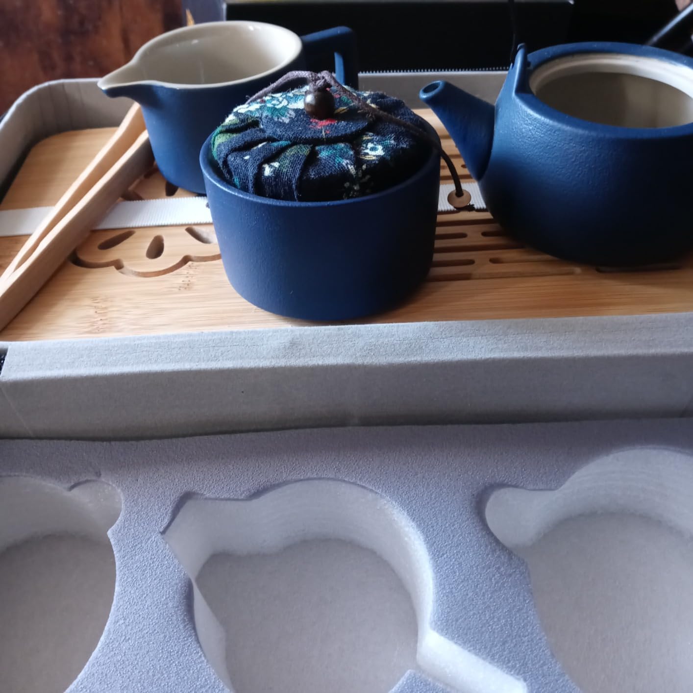 Portable Gongfu Tea Set with Travel Case, Ceramic Tea Set with Glass Teapot Infuser, Bamboo Tea Tray and 4 Ceramic Teacups, All-in-One Travel Tea Kit for Home Office Outdoor Picnic Camping customer photo 2