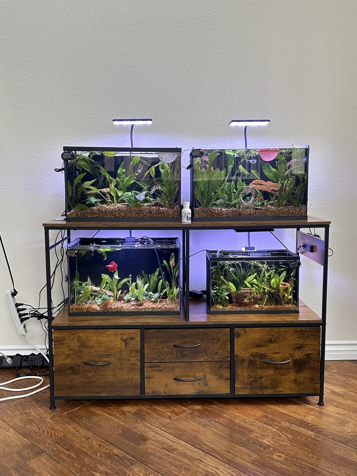Heybly 55-75 Gal Fish Tank Stand with Drawer, Power Outlet, Black HAS005BK | Aquarium Stand, Heavy Duty, for Fish Tank, Turtle & Reptile Terrarium, 48