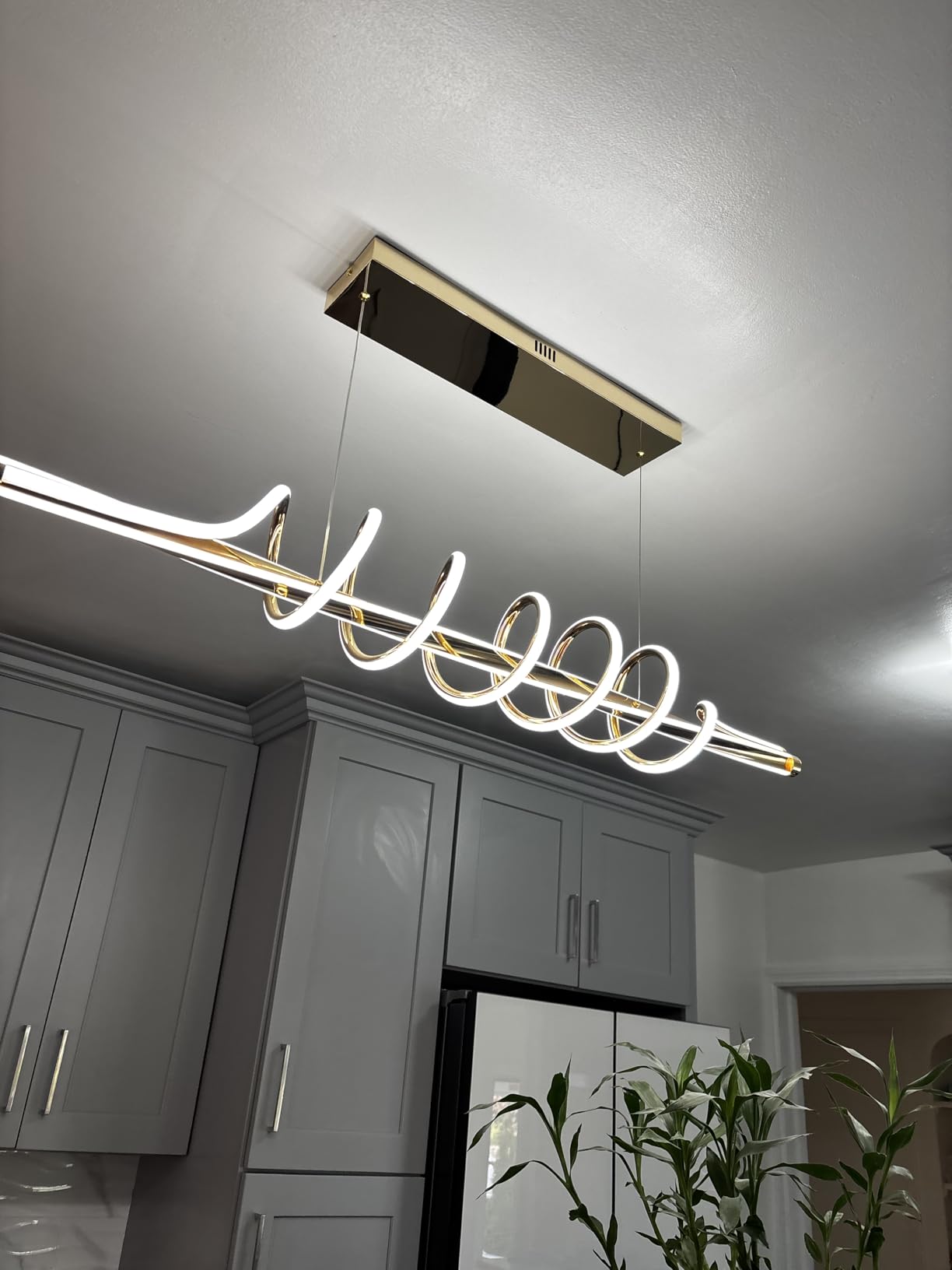 Modern Chandelier, Dimmable Modern LED Pendant Light for Dining Room, Gold Chandelier Light Fixture Modern Dining Room Light Light Fixture over Table, Color Changing Kitchen Island Lighting via Remote customer photo 1