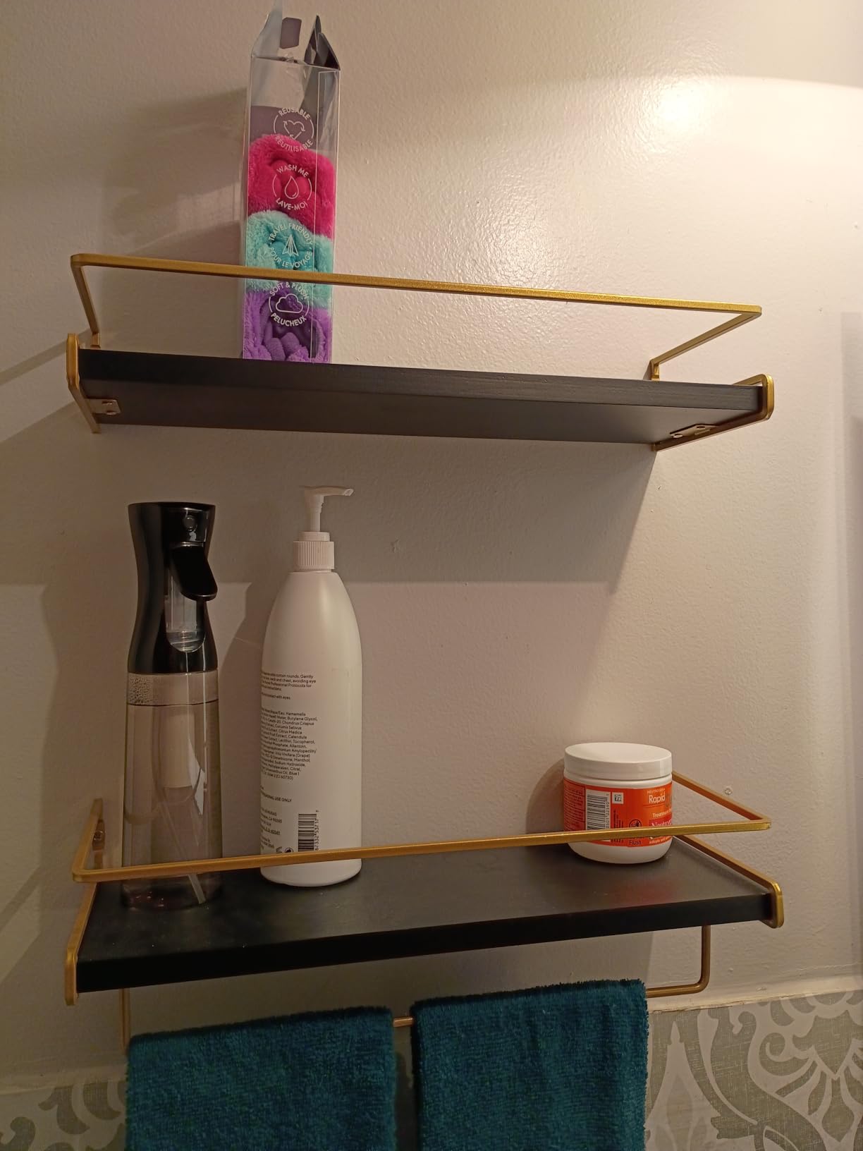 Forbena Dark Brown Kitchen Shelves Wall Mounted Set of 2, Walnut Brown Floating Kitchen Wall Shelves with Rail, Hanging Shelves for Kitchen Wall Coffee Bar (Wooden Pine Wood) customer photo 2