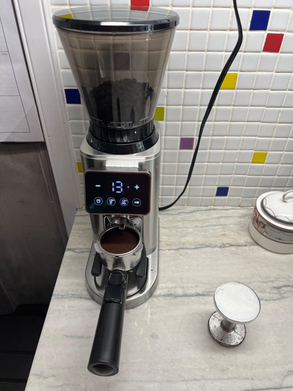 AMZCHEF 64mm Flat Burr Coffee Grinder, Espresso Grinder, 90 Grind Settings | Coffee Bean Grinder with All-Metal Chamber, Anti-Static System, 0.1s Precision Timer, Espresso French Press, Pour Over customer photo 1