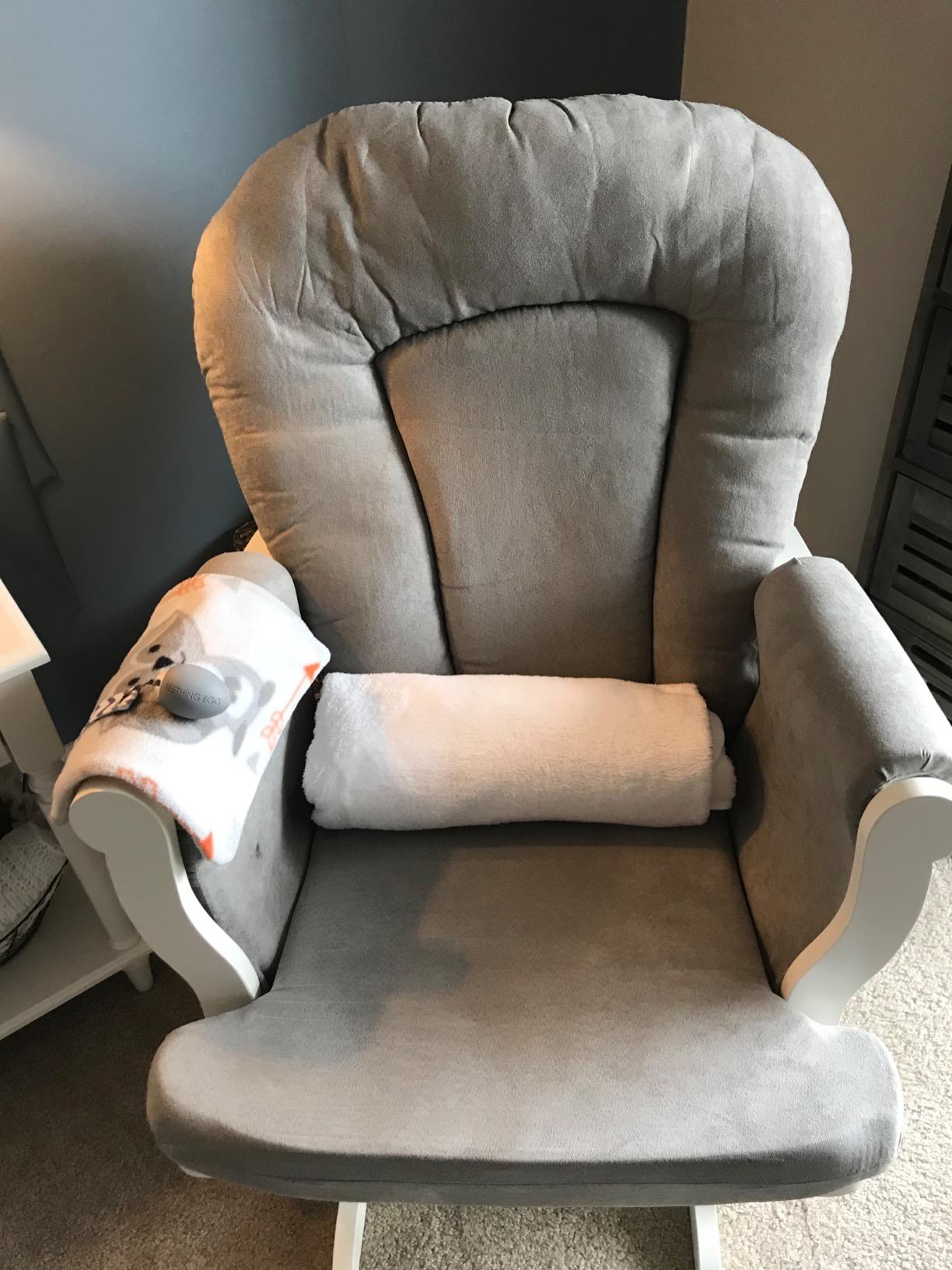 Child Craft Cozy Glider Rocker and Ottoman Set, Smooth Quiet Gliding Motion, Padded Cushion with Convenient Storage Pockets, Solid Wood Base & Frame (Cool Gray with Dark Gray Cushion) customer photo 1