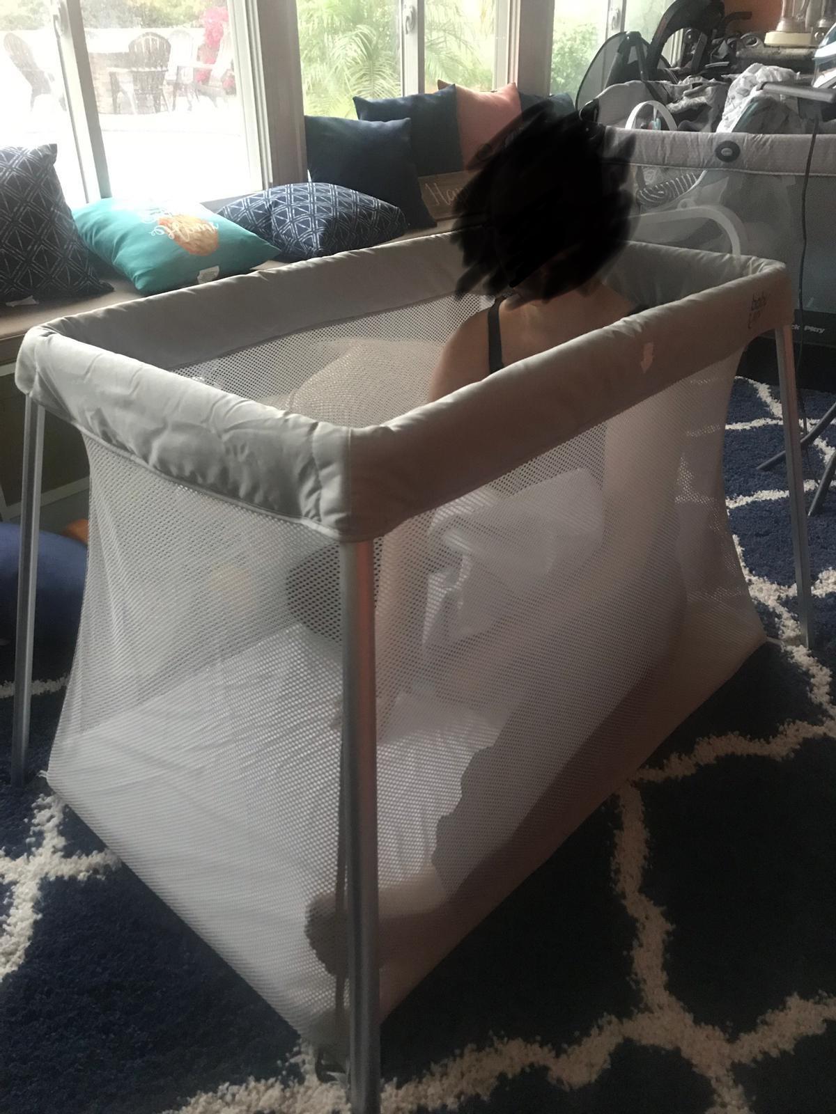 BABY JOY 2 in 1 Travel Crib with Side Zipper, Portable Baby Playard with Soft Washable Mattress, Installation-Free Home Playard with Carry Bag for Airplane, Lightweight Playpen for Infants &Toddlers customer photo 1