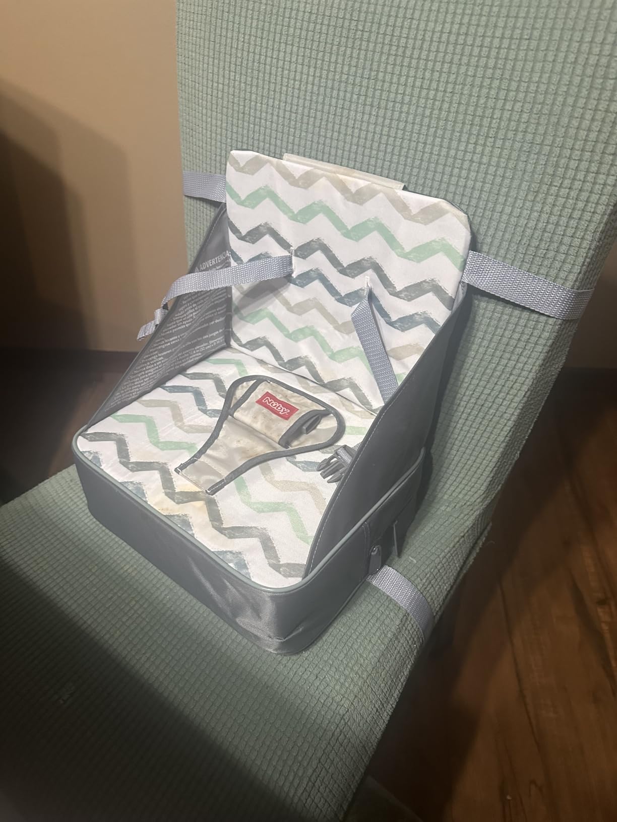 Nuby Easy Go Booster Seat for Kitchen Chair - Gray Chevron customer photo 1