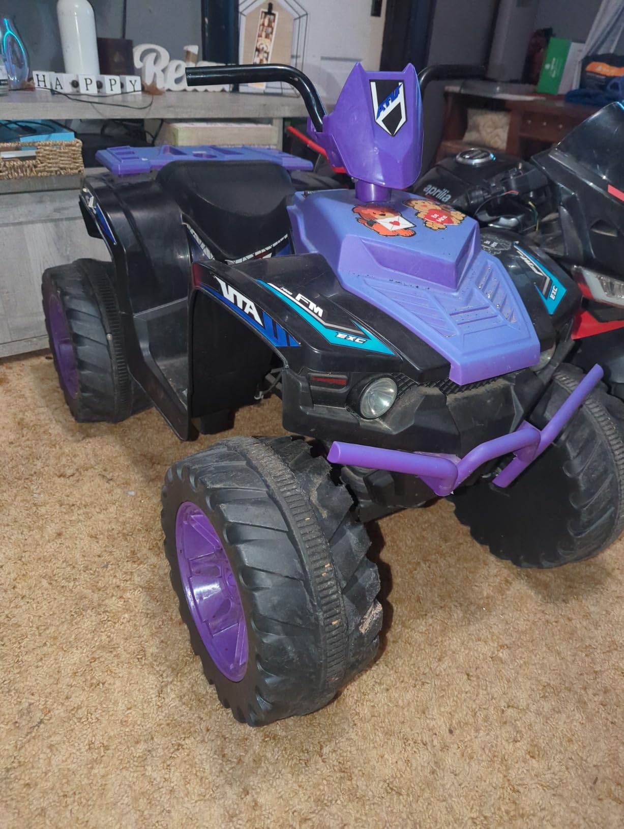 Costzon Kids ATV, 12V Battery Powered Electric Vehicle w/LED Lights, High & Low Speed, Horn, Music, USB, Treaded Tires, Ride on Car 4 Wheeler Quad for Boys & Girls Gift, Ride on ATV (Purple) customer photo 2