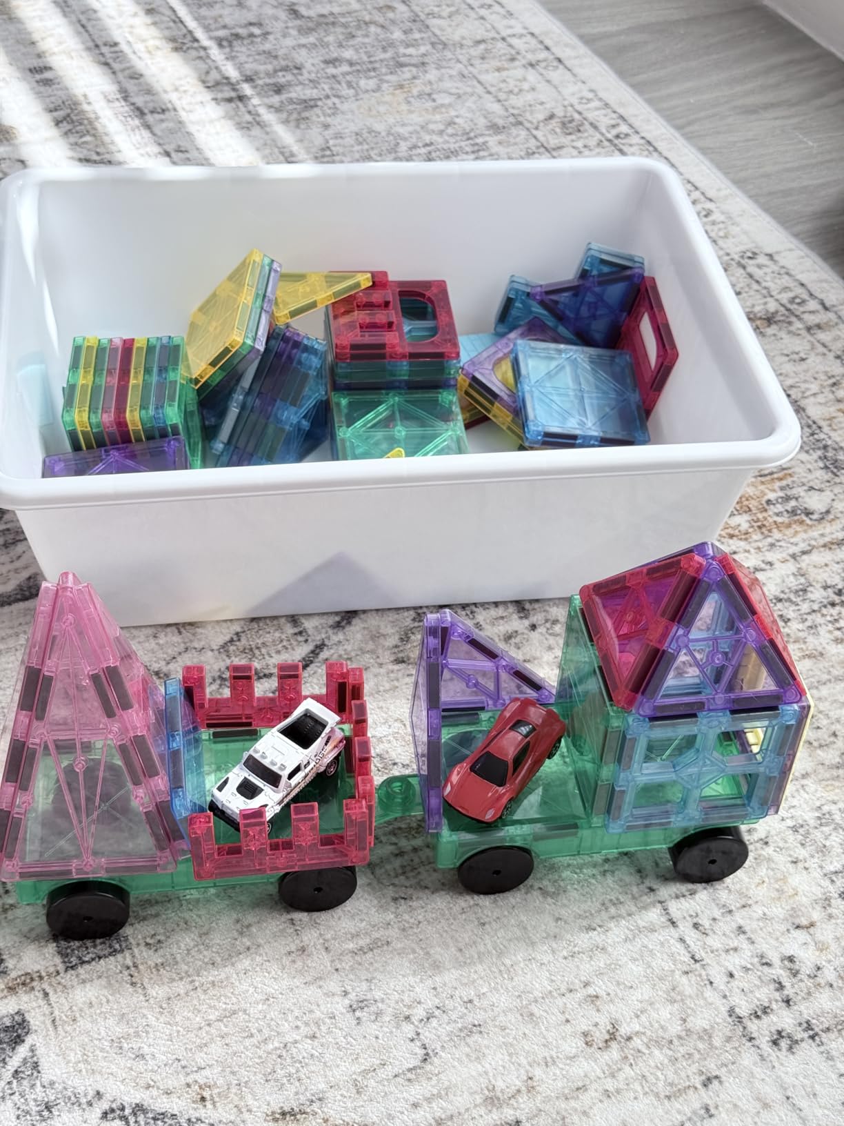 Anbalulu Magnetic Tiles 100PCS with 2 Cars, Set for Kids Ages 3-9 customer photo 2