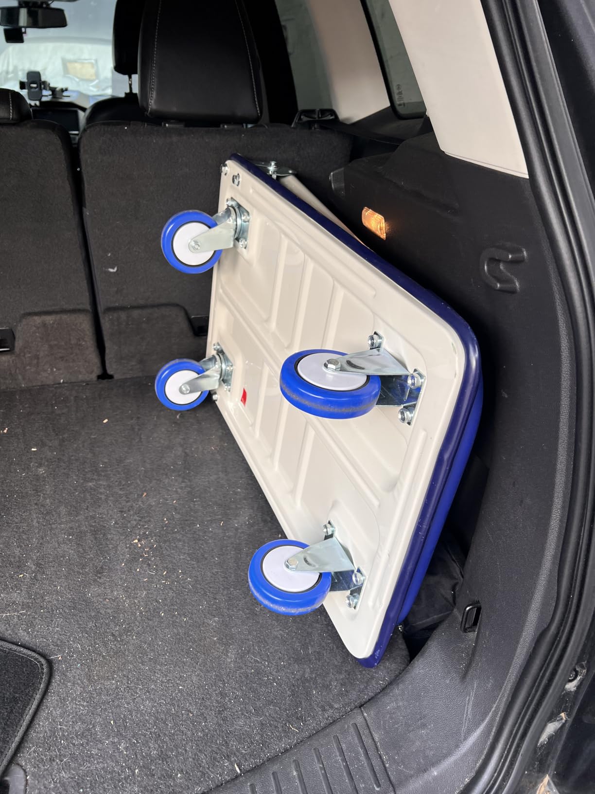 Heavy Duty Foldable Push Cart Dolly | 330 lbs. Capacity | Upgraded Collapsible Hand Truck Folding Platform with Swivel Wheels | Flat Bed Moving Wagon | Space Saving Push Handle (Blue) customer photo 1