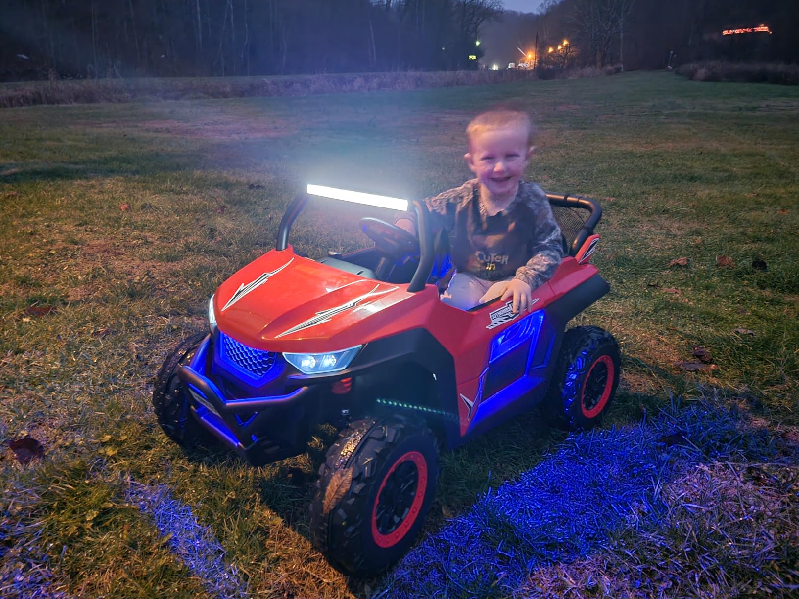 Costzon 2-Seater Ride on Car for Kids, 12V Kids' Electric Vehicles w/Remote Control, 4 Shock Absorbers, Wireless Music & FM, 3 Speeds, Ambiance Lights, Electric Car UTV for Boys Girls (Red) customer photo 1
