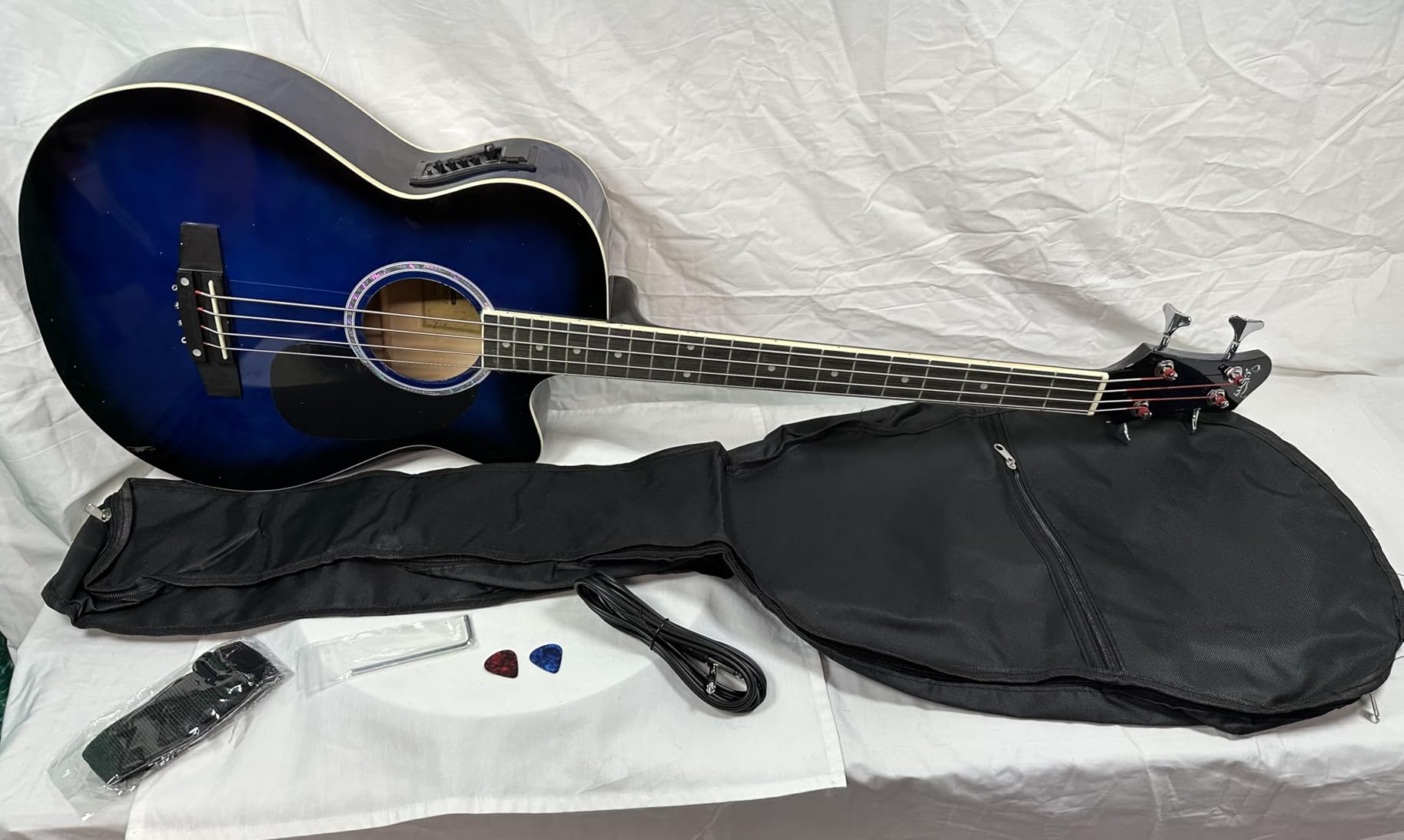 Ktaxon 4 String Acoustic Bass Guitar, Full Size Bass Guitar Kit, Blue customer photo 2