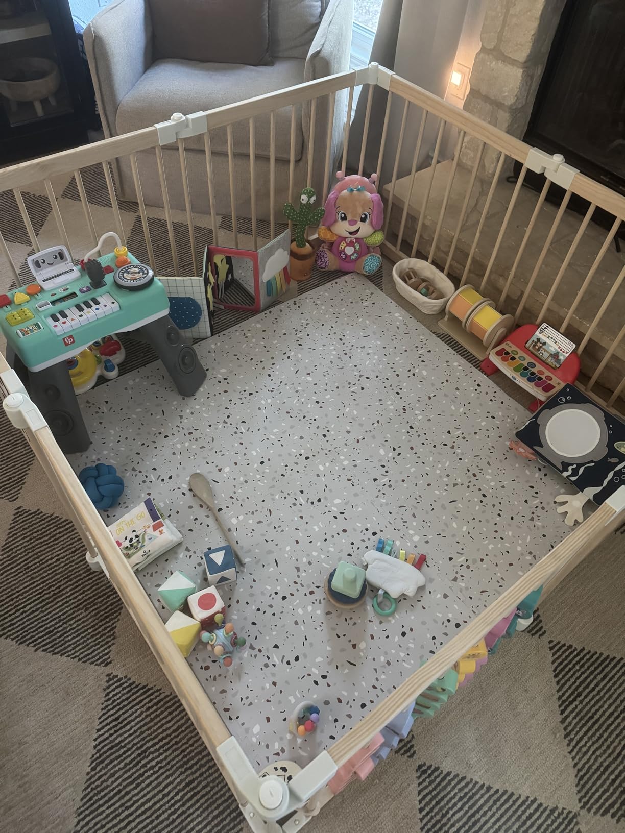 Wood Baby Playpen, Foldable Play Yard with Built-in Toys 85