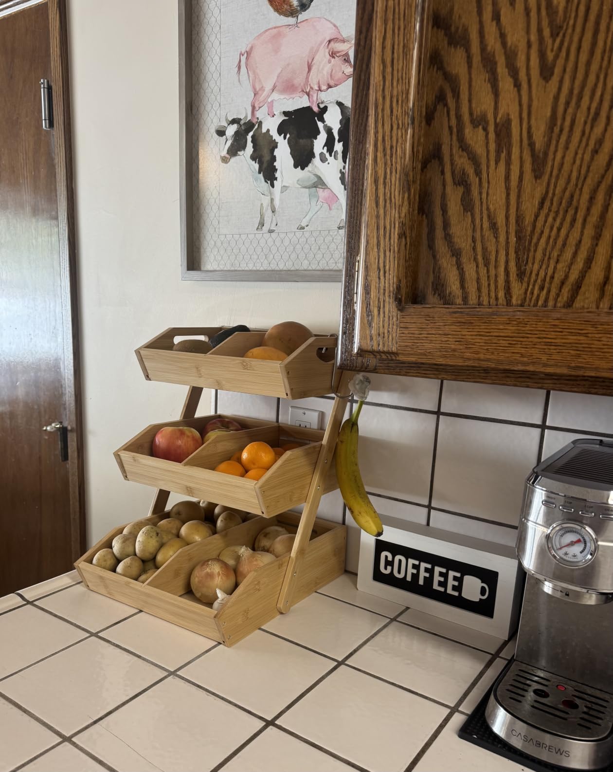 Sevenblue 3-Tier Bamboo Fruit Basket with 2 Banana Holders customer photo 1