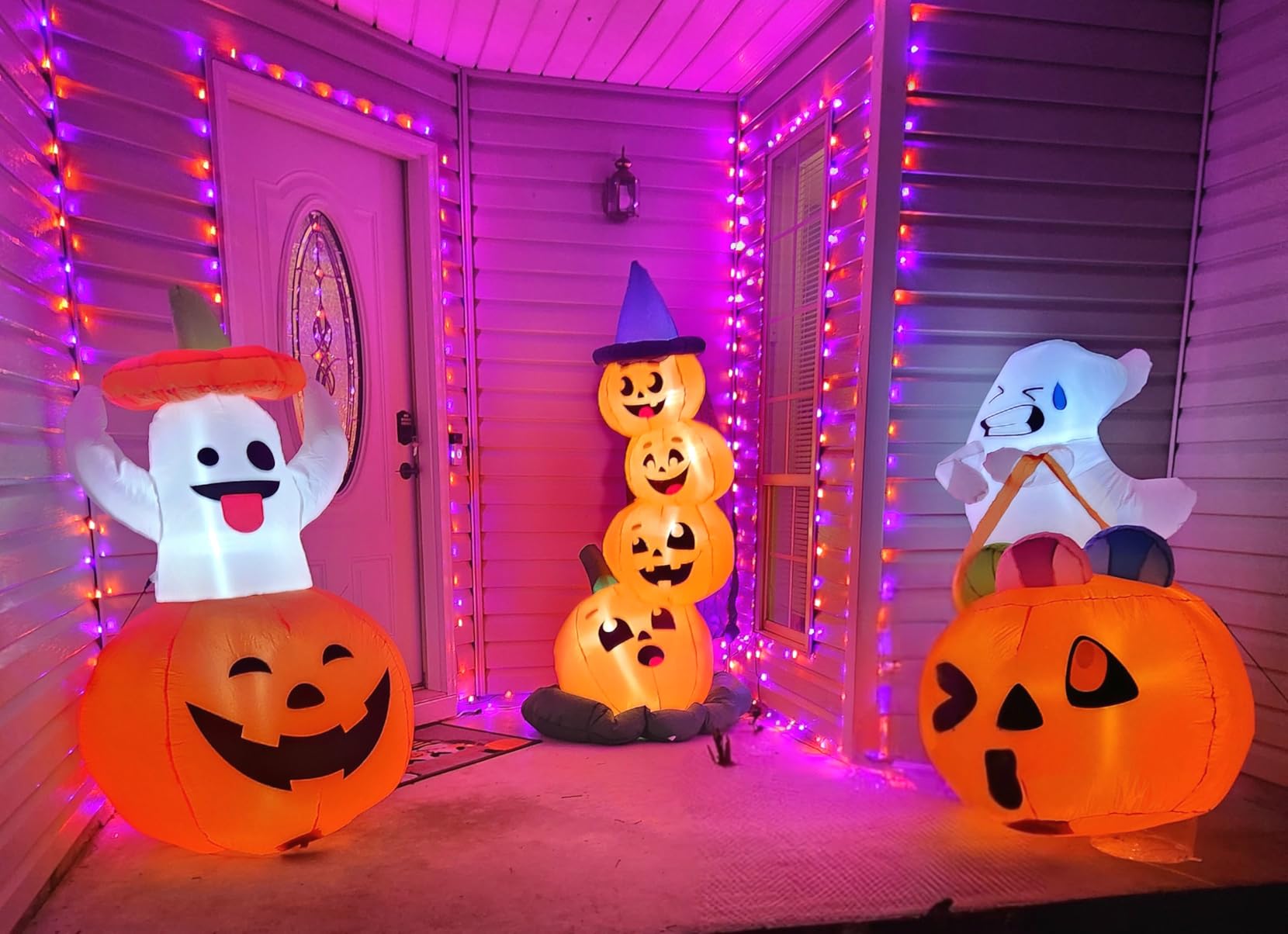 Joiedomi 5FT Halloween Inflatables Ghost Decorations, Lighted Ghost on Pumpkin with Black Cat Outdoor Decor, Halloween Blow Up Yard Decorations for Outside Patio Lawn Party Indoor Decor customer photo 2