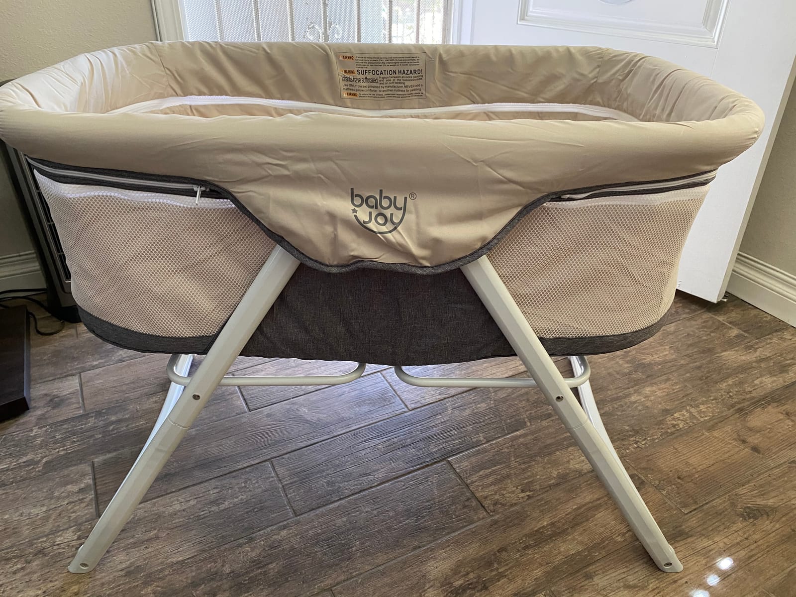BABY JOY 2 in 1 Bassinet, Foldable Bedside Crib with Breathable Mesh, Comfortable Mattress, Zippered Net Canopy & Portable Bag, Bassinet Bedside Sleeper for Baby, Infant & Newborn (Beige) customer photo 2